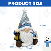 KnomeKo Lighted Christmas Gnome Figurine, Blue Snowman Lantern, 6 Inch