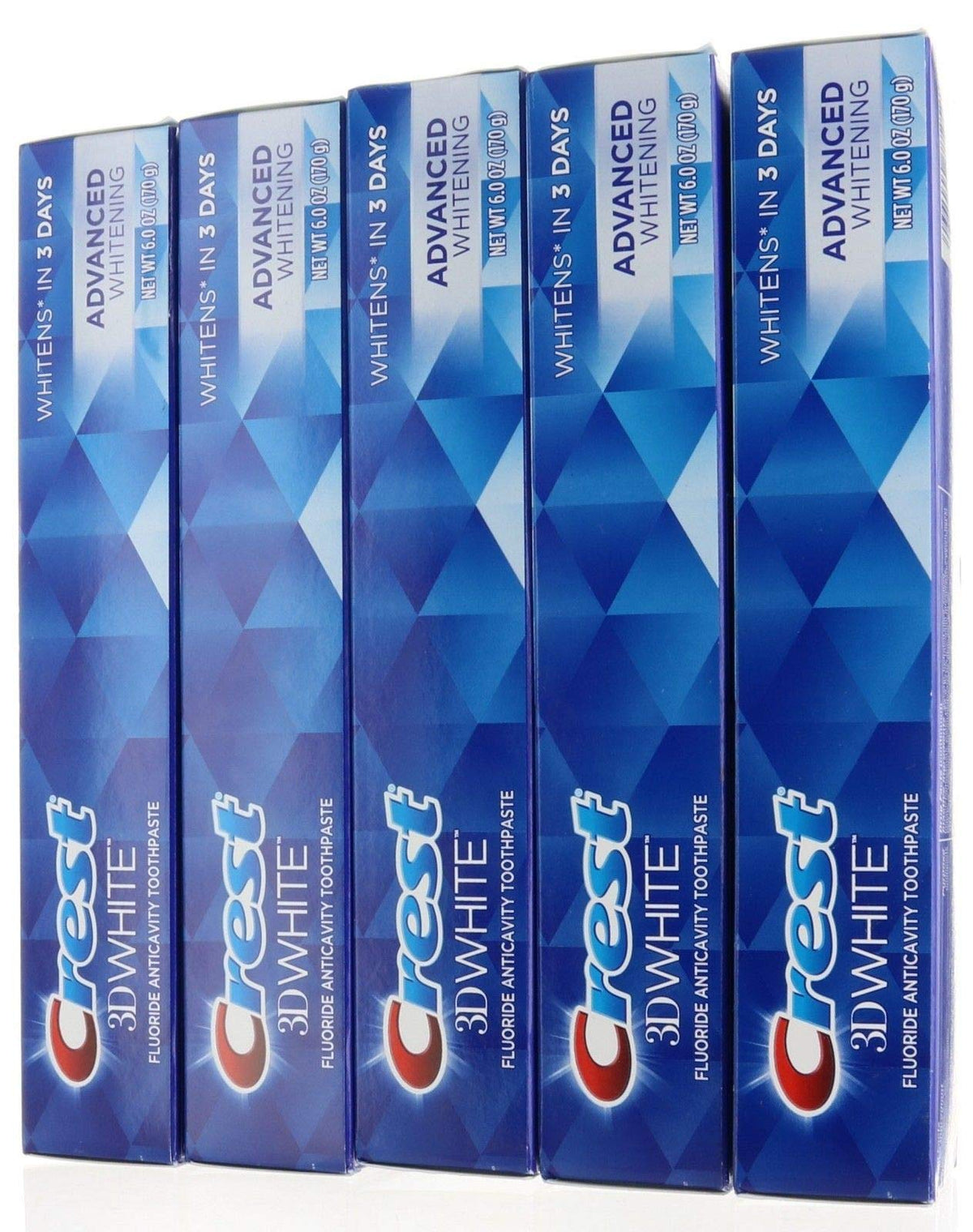 3D White Advanced Whitening Fluoride Toothpaste by Crest – 6 Ounce (Pack of 5), Pack of 5, Model 44-QDGF-GL5G