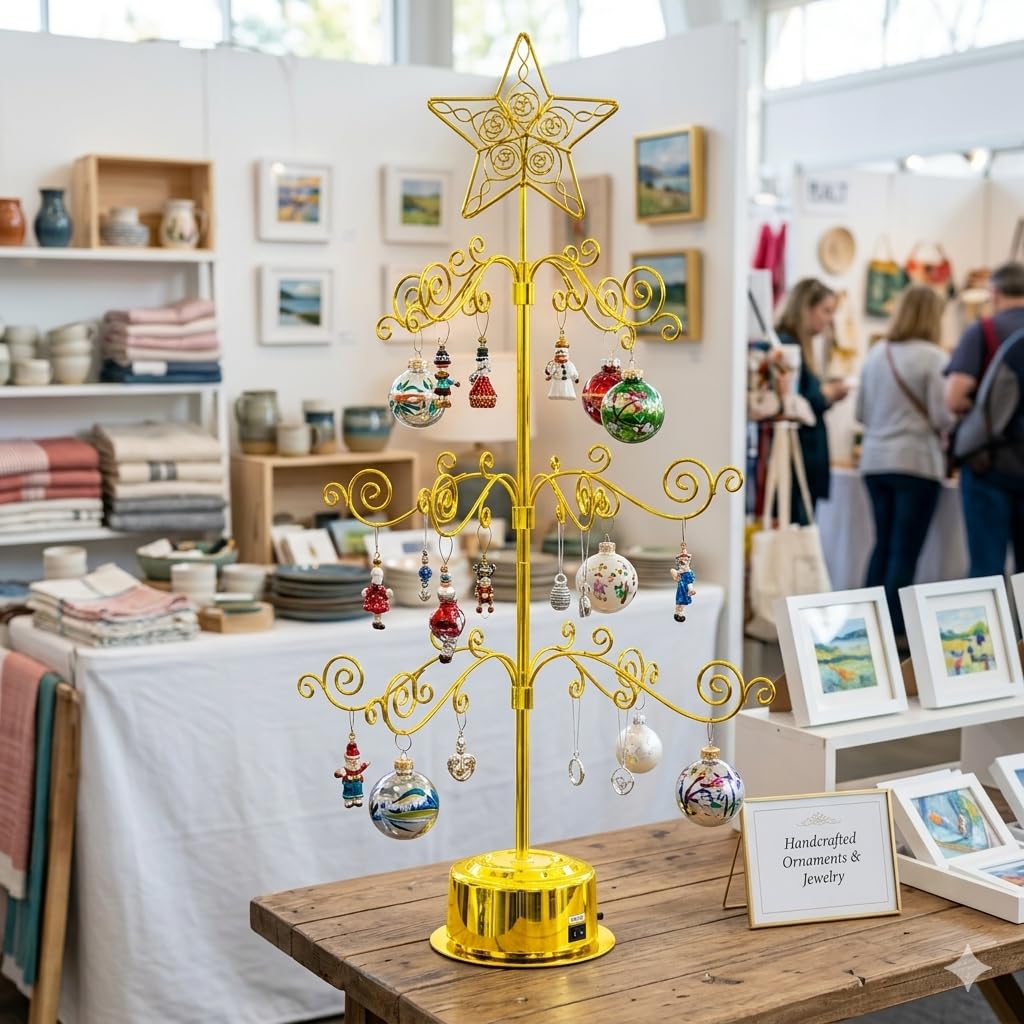 Hohiya Rotating Ornament Tree Display Stand, 24 Inch, Gold
