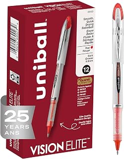 Uni-Ball uniball Vision Elite Rollerball Pens with 0.8mm Bold Point, Red, 12 Count