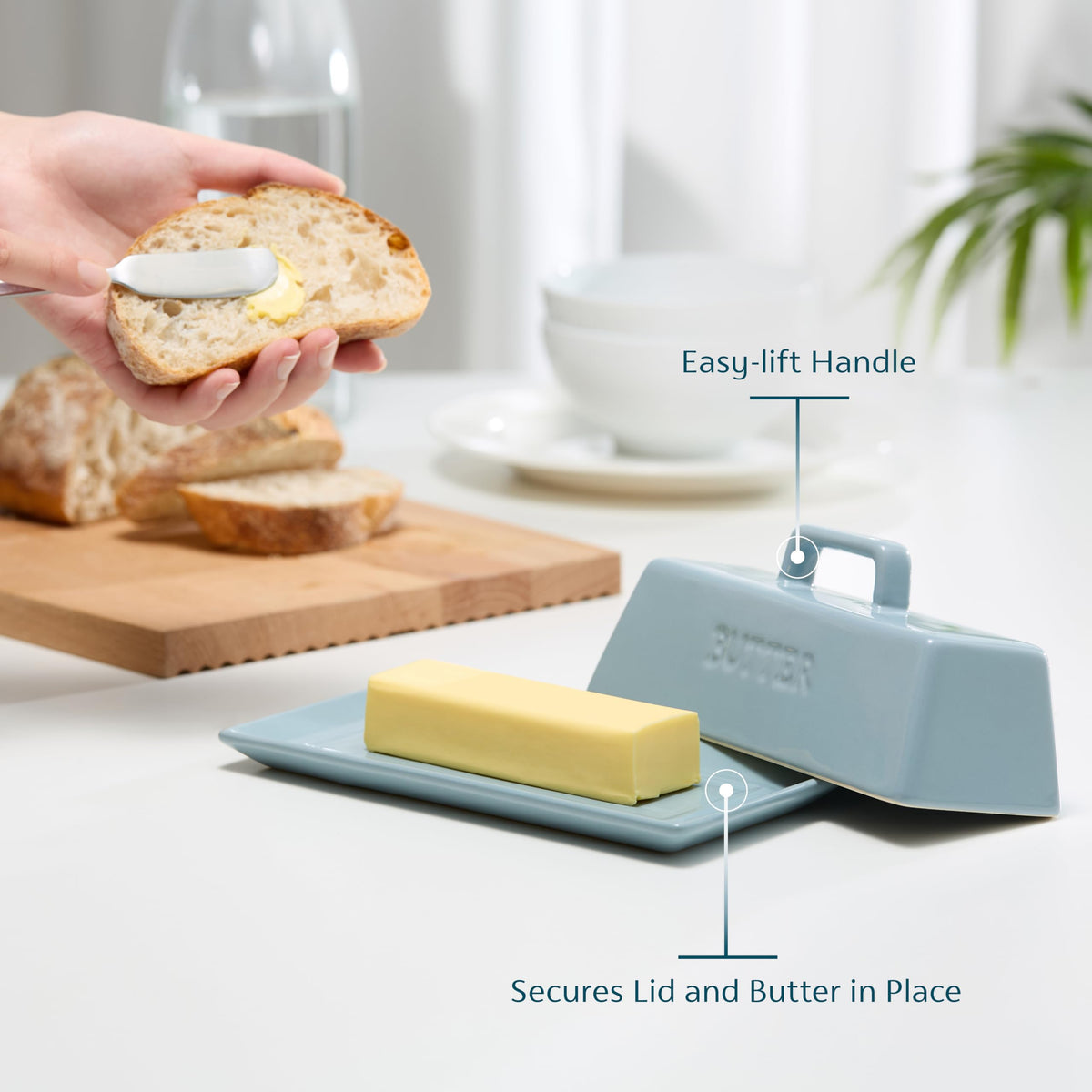 KooK Ceramic Butter Keeper with Cover, Regular, Casper Blue