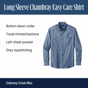 Men's Long Sleeve Chambray Easy Care Button-Down Shirt by Port Authority – Polyester,Cotton, Deep Black, Model W382