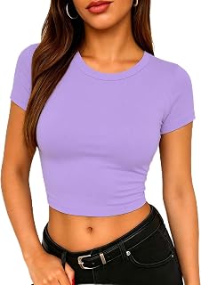 Women's Casual Going Out Crop Tops Crew Neck Slim Fit Short Sleeve Basic Tight T Shirts