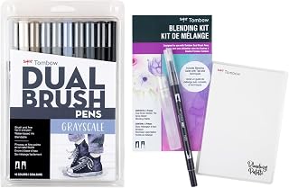 Tombow Art Marker Collection: Grayscale 10 Piece Dual Brush Pen Set with Blending Palette Kit