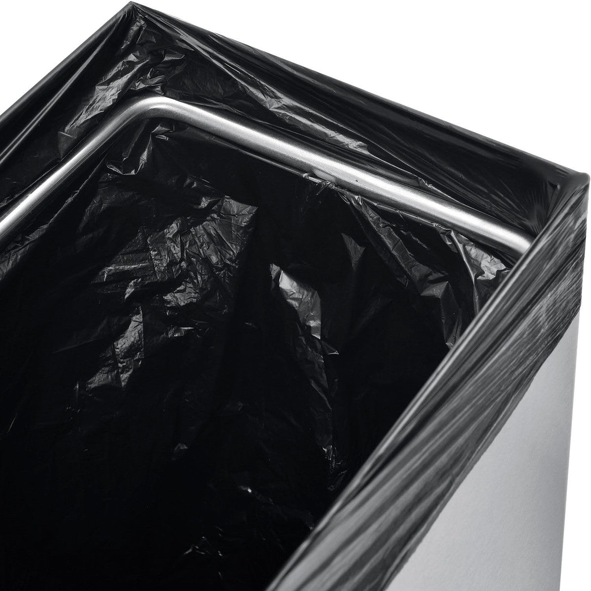 Indoor Wall Mount Trash Can by Global Industrial – 6"L x 14"W x 18"H, 6.4 gallons, Stainless Steel, Satin, Model 641437SS