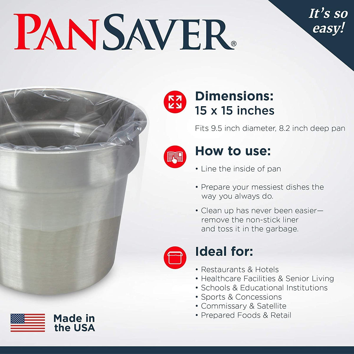 Disposable Pan Liners Fits 6 Qt. or 7 Qt. Steam Table Round Insets by PanSaver – Large, 7.0 quarts, Nylon Resin, Clear, Model 42011