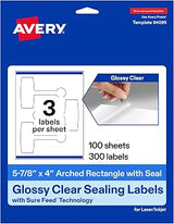 Avery Printable Sealing Labels, 5-7/8" x 4", Glossy Clear Film, Sure Feed Technology, Print-to-The-Edge Capability, Laser/Inkjet Printer Compatible, 300 Total