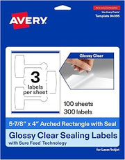 Avery Printable Sealing Labels, 5-7/8" x 4", Glossy Clear Film, Sure Feed Technology, Print-to-The-Edge Capability, Laser/Inkjet Printer Compatible, 300 Total