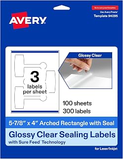 Avery Printable Sealing Labels, 5-7/8" x 4", Glossy Clear Film, Sure Feed Technology, Print-to-The-Edge Capability, Laser/Inkjet Printer Compatible, 300 Total