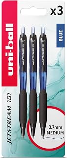 Uni-Ball Jetstream 101 Retractable Ballpoint Pens, 0.7 mm, Blue (3-Pack) | Smooth Writing, Fast-Drying Ink, Ergonomic Grip, Ideal for Left-Handers, For School & Office Use