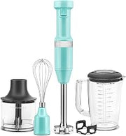 KitchenAid Variable Speed Corded Hand Blender with Attachments, KHBV83 | Includes Blending Pitcher, Whisk, And Chopper Attachments, Removable 8" Blending Arm, Variable Speed Trigger, Aqua Sky