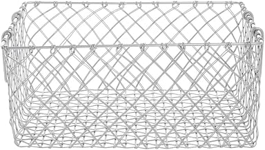 HUBERT Metal Storage Basket with Handles Rectangular Urban Link Matte Silver Steel Wire - 16 15/16"L x 12 3/16"W x 7 7/8"H