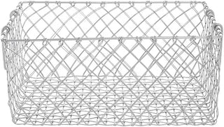 HUBERT Metal Storage Basket with Handles Rectangular Urban Link Matte Silver Steel Wire - 16 15/16"L x 12 3/16"W x 7 7/8"H