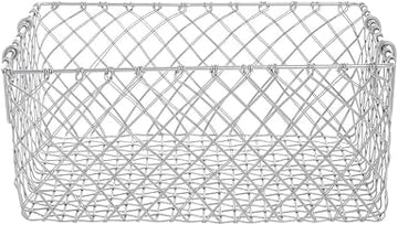 HUBERT Metal Storage Basket with Handles Rectangular Urban Link Matte Silver Steel Wire - 16 15/16"L x 12 3/16"W x 7 7/8"H