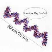 6.6Ft Patriotic Tinsel Garland with American Flag 4th of July Decorations Red White and Blue Glitter Metallic Foil Hanging Garland for Independence Day Memorial Day Holiday Party