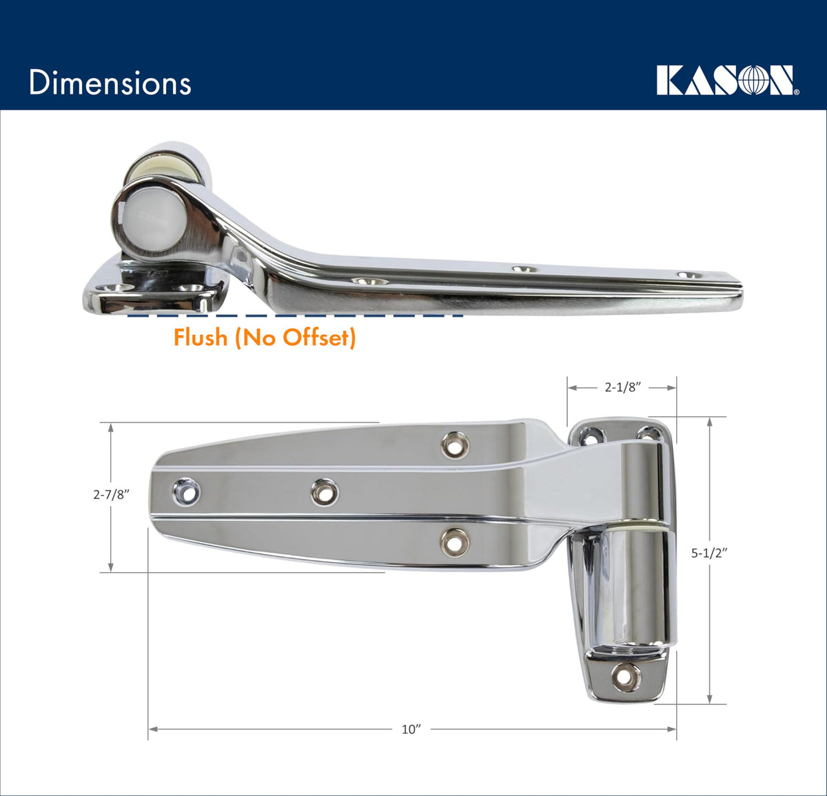 1245 Reversible Cam-Rise Hinge by Kason – Offset: Flush, Nylon, Silver, Model 1245-C000