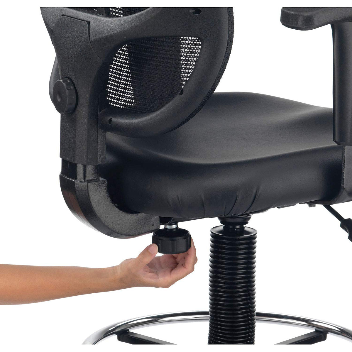Interion Height Adjustable Vinyl Seat Drafting Stool with by Global Industrial – Alloy Steel, Black, Model A2813TMIVX+22A4