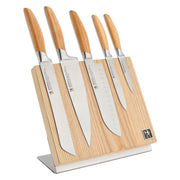 Pakka Wood Handles 6 piece Knife Set with Knife Magnet Block by HENCKELS – 6-pc, Stainless Steel, Brown, Pack of 6, Model 1034830