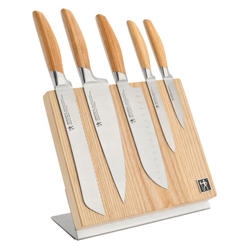 Pakka Wood Handles 6 piece Knife Set with Knife Magnet Block by HENCKELS – 6-pc, Stainless Steel, Brown, Pack of 6, Model 1034830