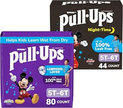 Pull-Ups Day and Night Bundle: Training Pants for Boys, Size 5T-6T (46-60 lbs), 80 Count (2 Packs of 40) & Night-Time Training Pants for Boys, Size 5T-6T (46-60 lbs), 44 Count