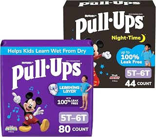 Pull-Ups Day and Night Bundle: Training Pants for Boys, Size 5T-6T (46-60 lbs), 80 Count (2 Packs of 40) & Night-Time Training Pants for Boys, Size 5T-6T (46-60 lbs), 44 Count