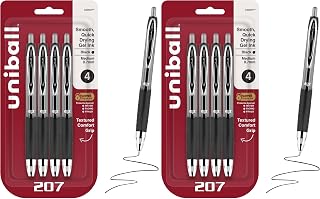 Uni-Ball 207 Retractable Gel Pens,Medium Point (0.7mm),Black,4 Count (Pack of 2)