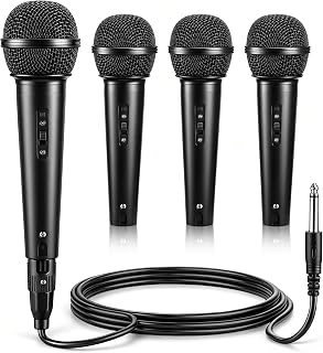 Konohan 4 Pack Cardioid Dynamic Microphone with 10 ft Cable 6.35mm Wired Microphone for Singing, Karaoke, Wedding, Dj, Party, Stage, Speech, Ys-02
