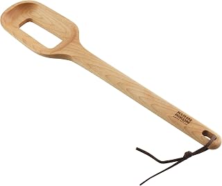 Kuhn Rikon Maple Wood Slotted Spoon with Square Edges and Leather Tie, 30 cm