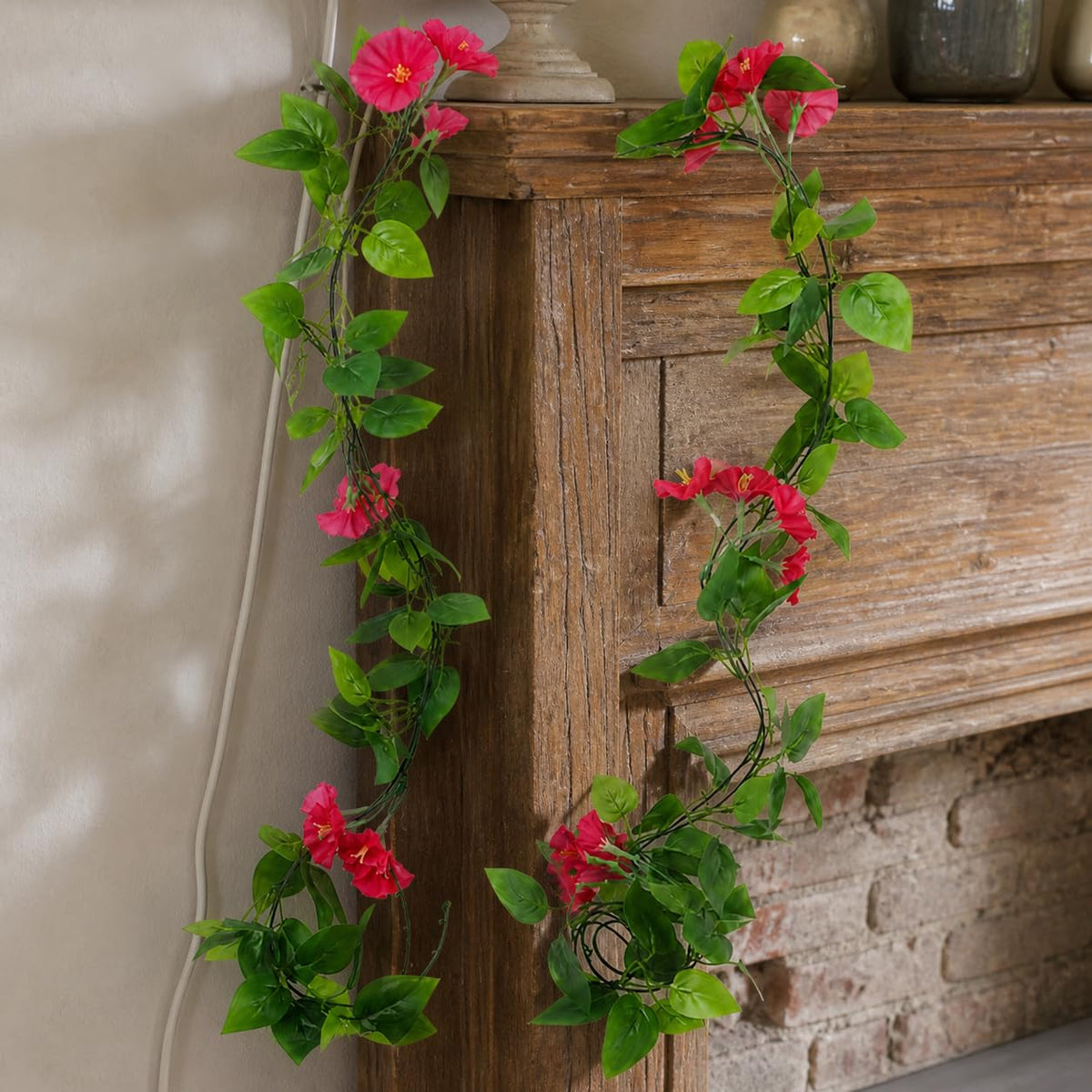 Artificial Flower Garland Vine Decor by APLVFFZH – fabric, Rose Red, Pack of 2, Model 3000412193830078025835