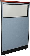 Global Industrial 48-1/4"W x 65-1/2"H Deluxe Office Partition Panel with Partial Window & Pass-Thru Cable, Blue