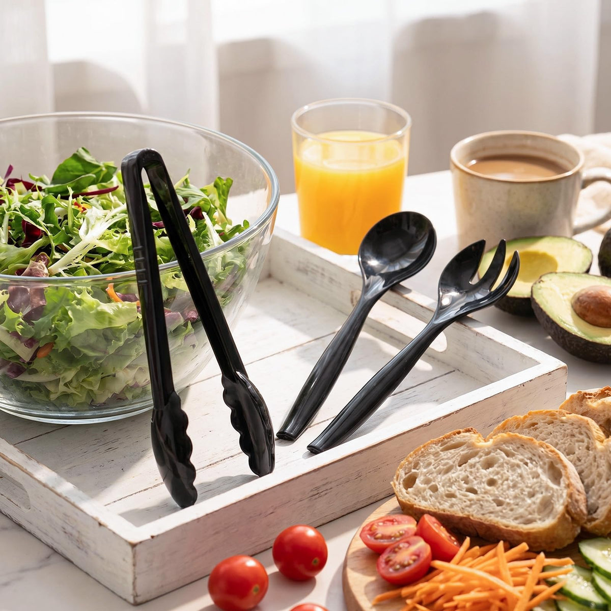 Mwellewm Plastic Serving Utensils Set, 18 Pieces, Black