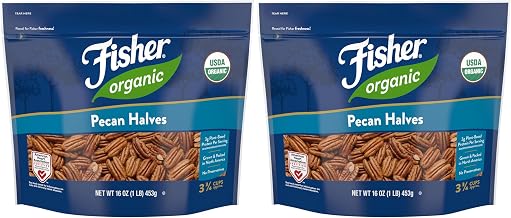 Fisher Organic Pecans Halves, 16 oz, Pack of 2, Raw Pecans