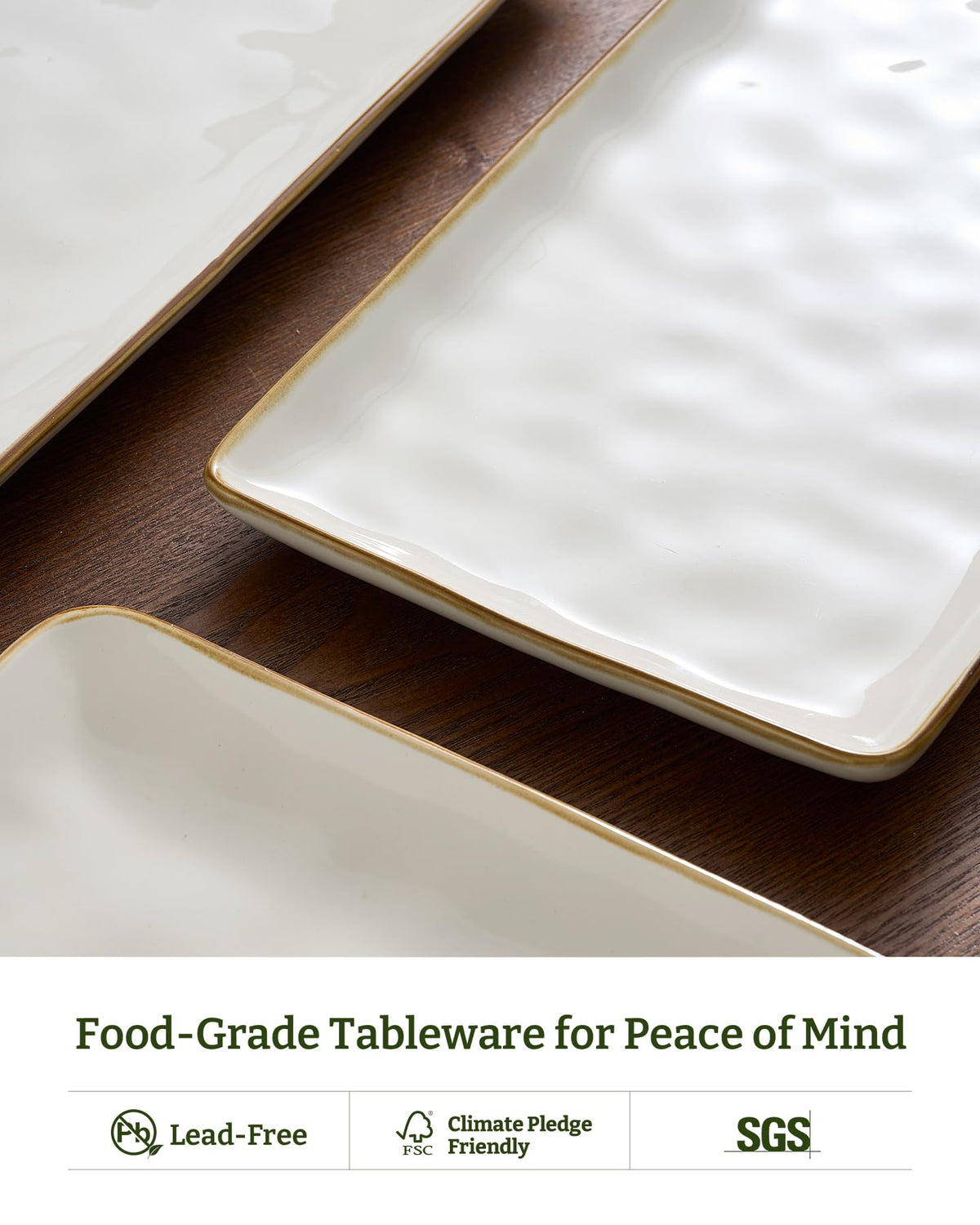 Famiware Rectangular Serving Platters, Set of 3, Vanilla White