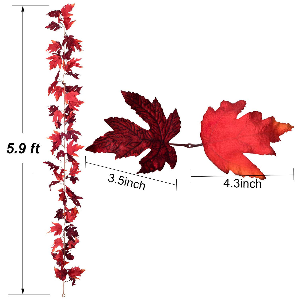 Lvydec Maple Leaf Fall Garland, 5.9 Feet Per Strand, Set of 2 in Dark Red