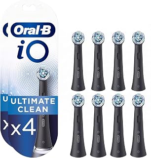 Oral-B iO Ultimate Clean Electric Toothbrush Head, Twisted & Angled Bristles for Deeper Plaque Removal, Black - 8 Pack
