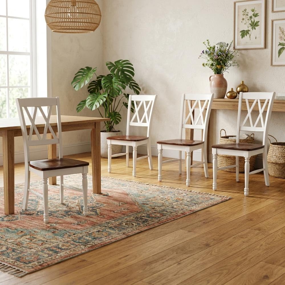 White Dining Chairs Set by Furnifact – Solid Rubberwood 50.00%,Mdf 40.00%,Birch Veneer 10.00%, White, Pack of 4
