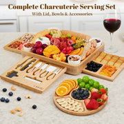 CAWIU Charcuterie Board with Lid and Drawers, Large Bamboo, Black