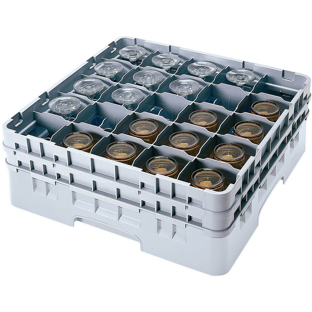 Gray 25 Compartment Glass Rack with 6 Extenders by Cambro – Plastic, Soft Gray, Model 25S1214151
