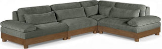Meridian Furniture 606Green-Sec4A Turin Collection Art Deco Modular Sectional with Soft Chenille Fabric, Rich Finished Solid Wood Inner Frame, 127.75" W x 87.75" D x 32" H, Green/Painted Brown