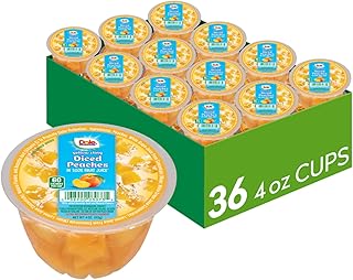 Dole Fruit Bowls Diced Peaches in 100% Juice Snacks, 4oz 36 Total Cups, Gluten & Dairy Free, Bulk Lunch Snacks for Kids & Adults
