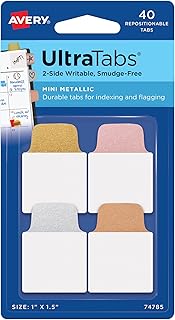 Avery Mini Ultra Tabs, 1" x 1.5" Repositionable, 40 Metallic Tabs