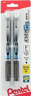 Pentel Gel Ink Pen, EnerGel RTX Retractable Gel Pen, 0.5mm, Needle Tip, Black Ink, 2 Pack (BLN75BP2A)