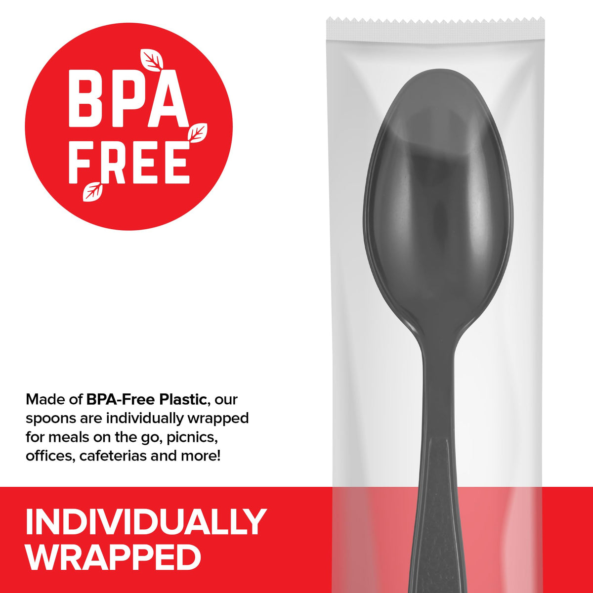 Stock Your Home Spoons / 10 Pack Pack of 25 / Black Spoons