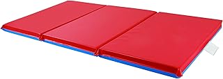 ECR4Kids Premium Folding Rest Mat, 3-Section, 1in, Sleeping Pad, Blue/Red