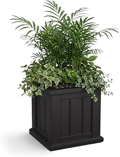 Mayne Seabrook 14in Self-Watering Square Planter, Black | Self-watering, All season, Fade resistant, Double-wall design, 15-year warranty