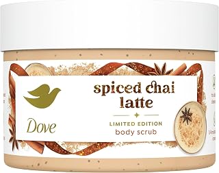 Dove Exfoliating Body Scrub – Spiced Chai Latte, Deeply Nourishing Exfoliant with ¼ Moisturizing Cream, 10.5 oz