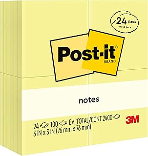 Post-it Notes, 3x3 in, 24 Pads, America's No.1 Favorite Sticky Notes, Canary Yellow, Clean Removal, Recyclable (654-24VAD) (Pack of 8, 192 Count Total)