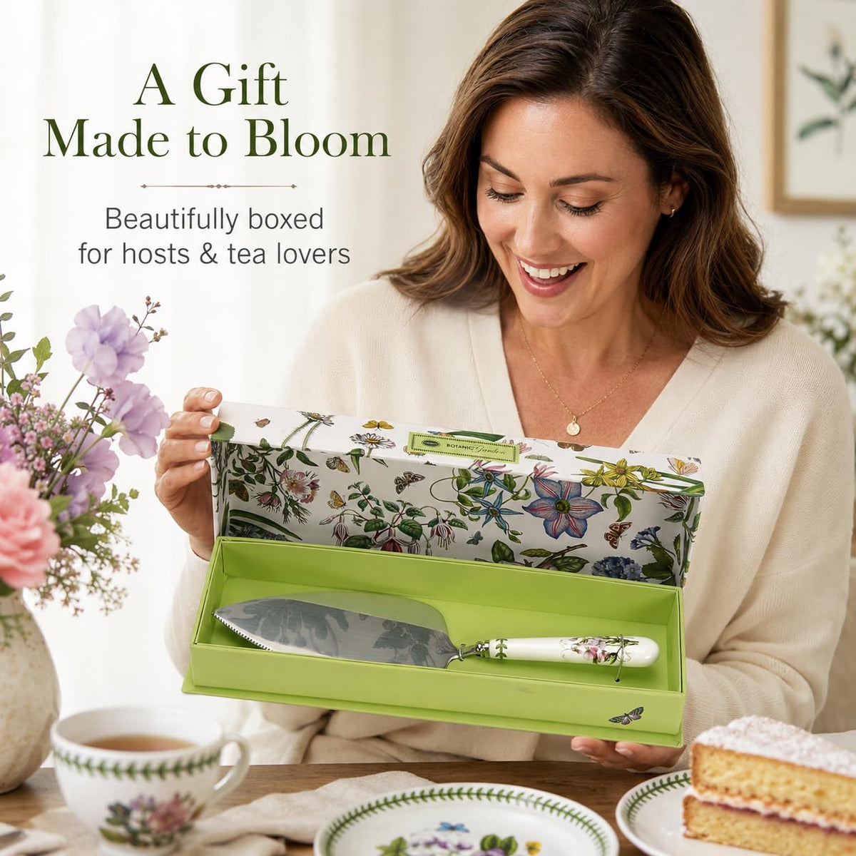 Portmeirion Botanic Garden Cake Server, Stainless Steel Blade, Multicolor Porcelain