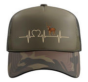 Chital Axis Deer Heartbeat Axis Deer Trucker Hat with Adjustable Mesh Back by Chital Axis Deer Lovers Shop – Polyester, Camo Green