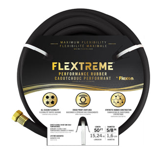 Flextreme 5/8" x 50ft Black Synthetic Performance Rubber Garden Hose by Flexon – 5/8" x 50ft, Polyvinyl Chloride (PVC), Black, Model FLXPR5850EC